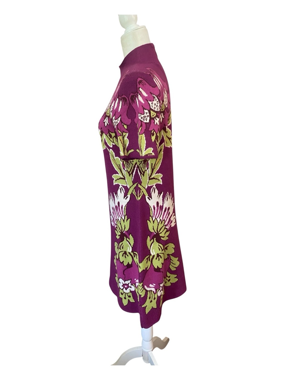 Anthropologie Womens Purple Floral Knit Sheath Dress Mock Neck - Picture 3 of 7